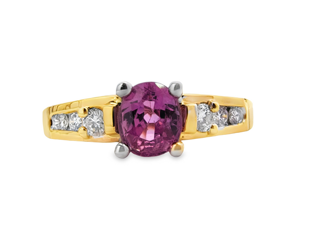 Yellow Gold Pink Sapphire and Diamond Ring