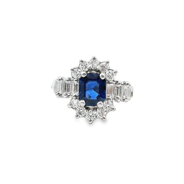 Platinum Sapphire and Diamond Fashion Ring