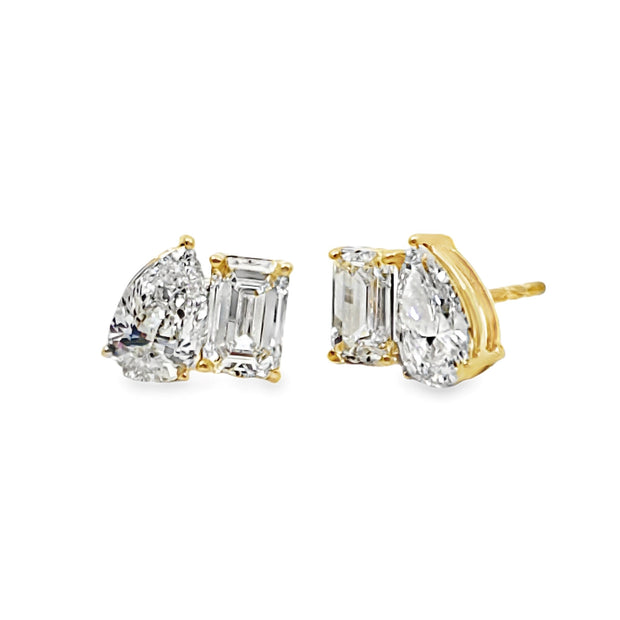 Lab Grown Yellow Gold Diamond Toi Et Moi Earrings