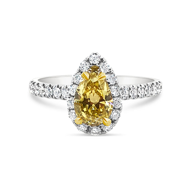 White/Yellow Gold Fancy Yellow Diamond Halo Ring