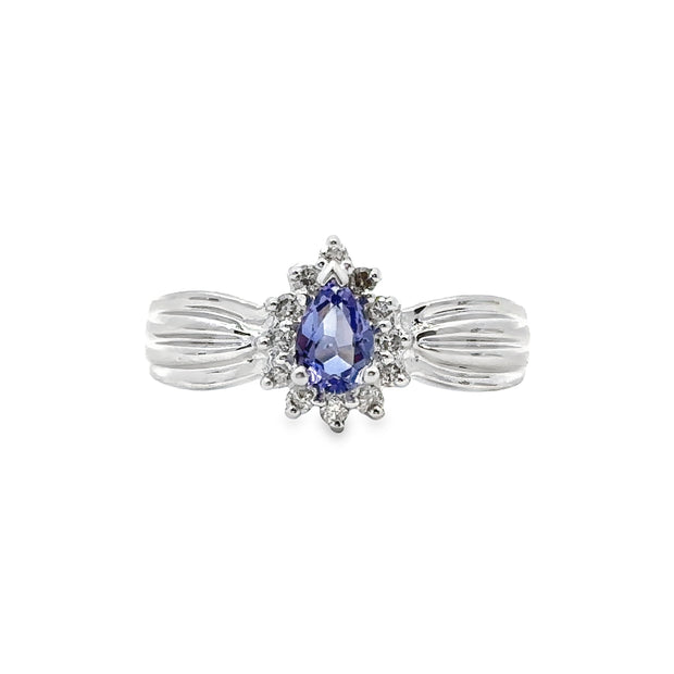 White Gold Tanzanite & Diamond Halo Fashion Ring