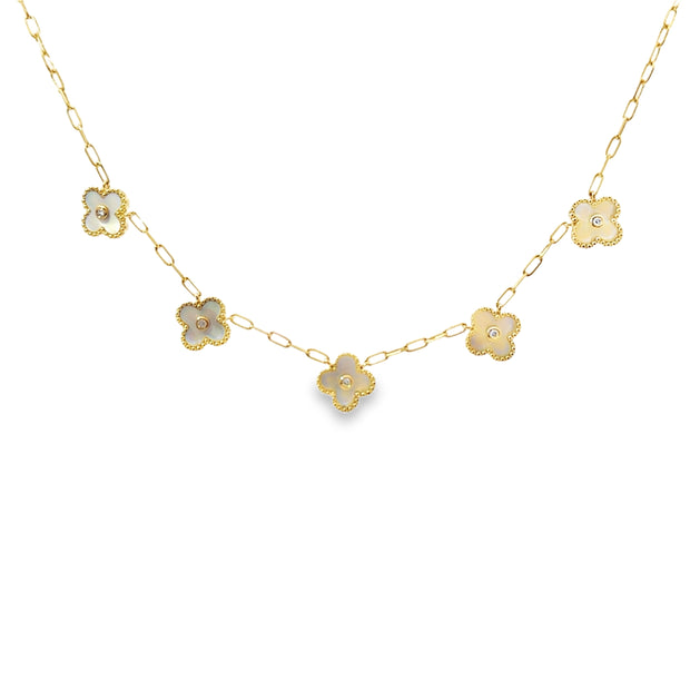 Yellow Gold Mother of Pearl and Diamond Fashion Necklace