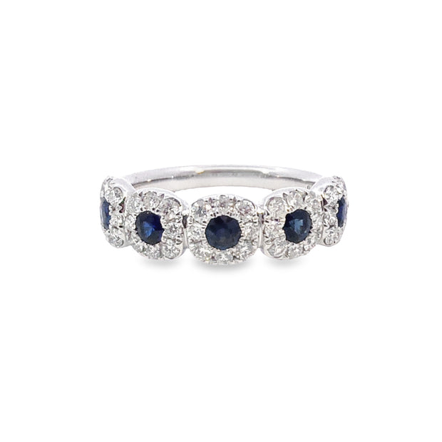 White Gold Sapphire and Diamond Halo Band