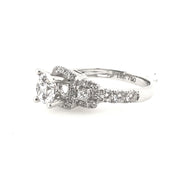 White Gold Halo Three Stone Engagement Ring