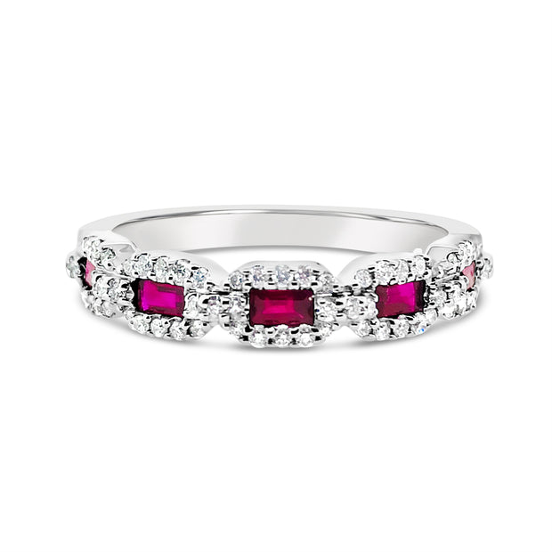 White Gold Ruby and Diamond Stackable Band