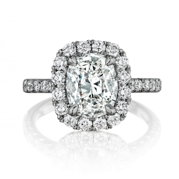 Henri Daussi White Gold Cushion Center Diamond Halo Engagement Ring