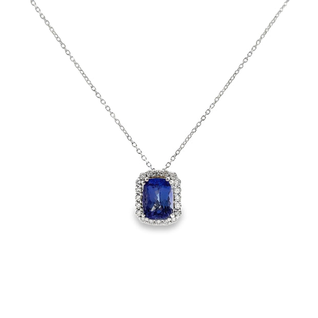 White Gold Sapphire and Diamond Halo Pendant