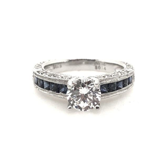 White Gold Sapphire and Diamond Engagement Ring