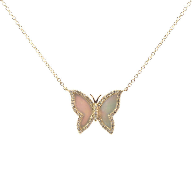 Yellow Gold Mother of Pearl and Diamond Fashion Necklace