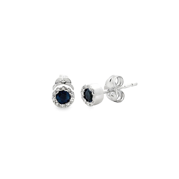 White Gold Sapphire and Diamond Halo Stud Earrings