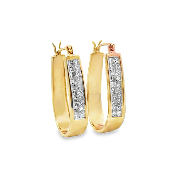 Yellow Gold Invisibly Set Diamond Hoop Earrings
