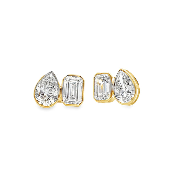Lab Grown Yellow Gold Diamond Toi Et Moi Earrings