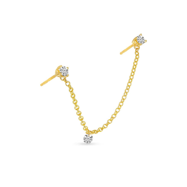 Yellow Gold Swining Diamond Chain Earring