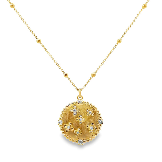 Shy Creation Yellow Gold Diamond Flower Pendant