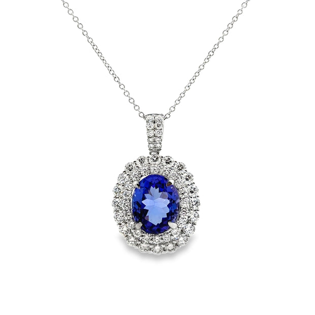White Gold Tanzanite and Diamond Halo Pendant