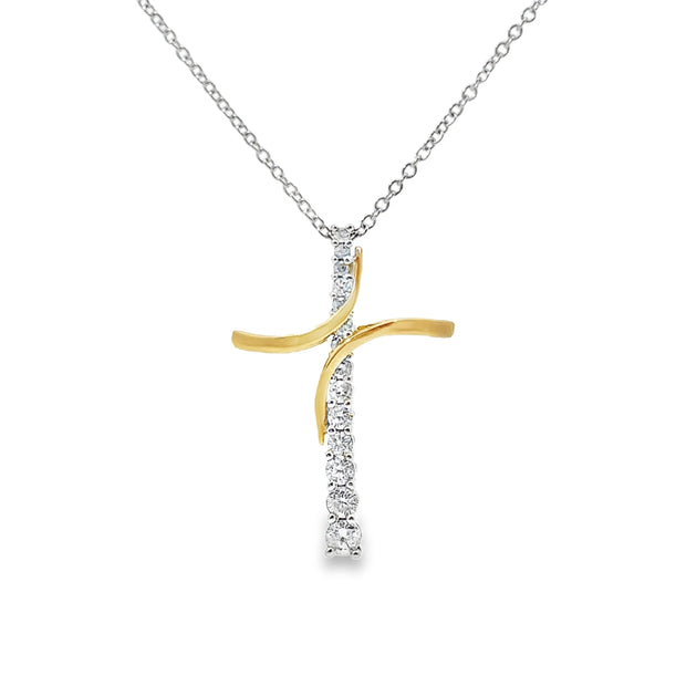 White and Yellow Gold Diamond Cross Pendant