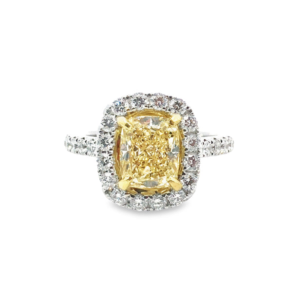 White/Yellow Gold Fancy Yellow Diamond Halo Ring