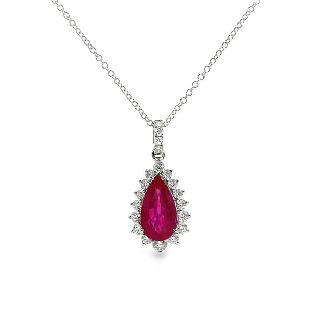 White Gold Ruby and Diamond Halo Pendant