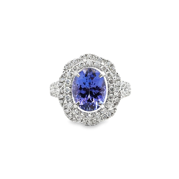 White Gold Tanzanite and Diamond Halo Ring