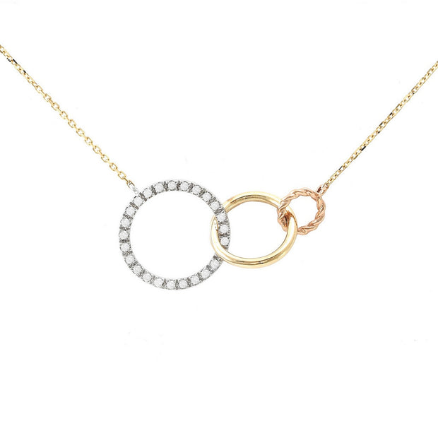 Tri-Color Gold Interlocking Circle Diamond Necklace