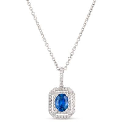 LeVian Platinum Sapphire and Diamond Halo Pendant