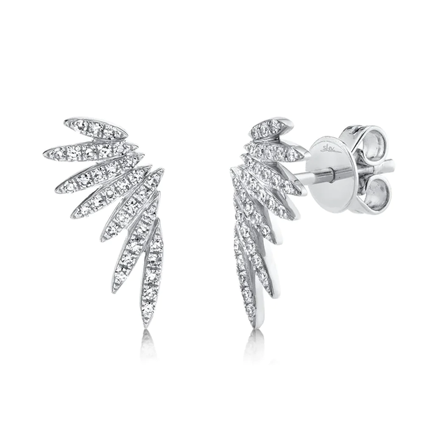 Shy Creation White Gold Pave Diamond Wings Stud Earrings
