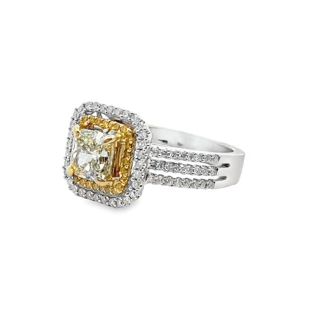 White Gold Fancy Yellow Diamond Halo Ring