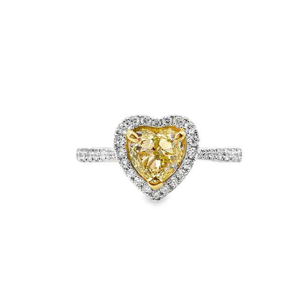 White Gold Fancy Yellow Diamond Halo Ring