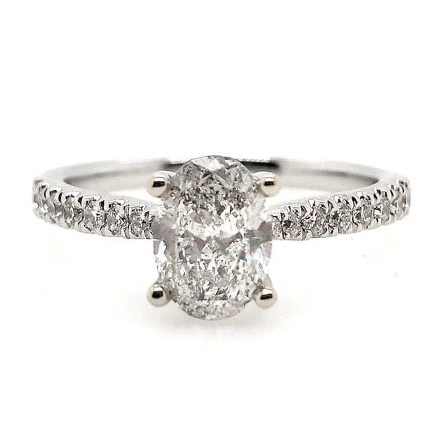 White Gold Oval Shape Diamond Hidden Halo Engagement Ring