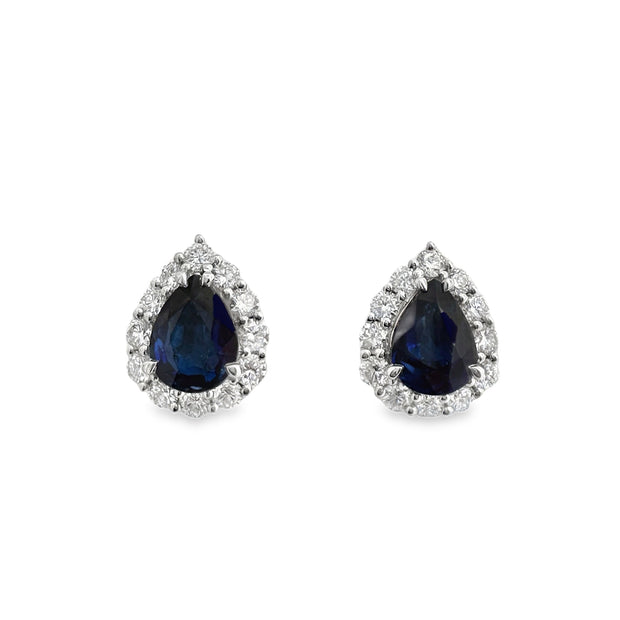 White Gold Sapphire and Diamond Halo Stud Earrings