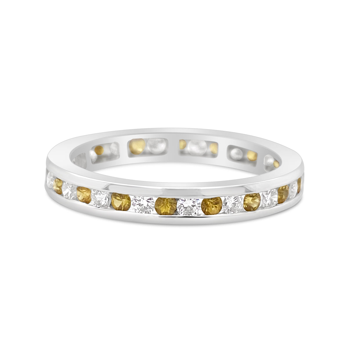 White Gold Yellow Sapphire and Diamond Eternity Band