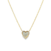Yellow Gold Mother of Pearl and Diamond Heart Necklace