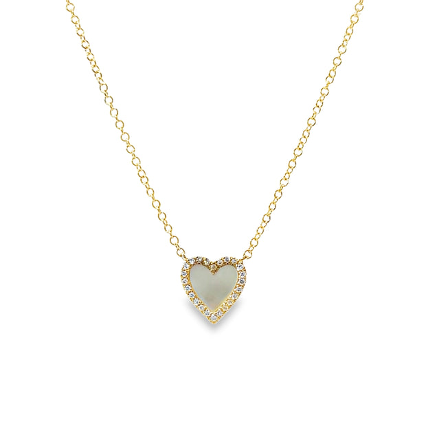 Yellow Gold Mother of Pearl and Diamond Heart Necklace