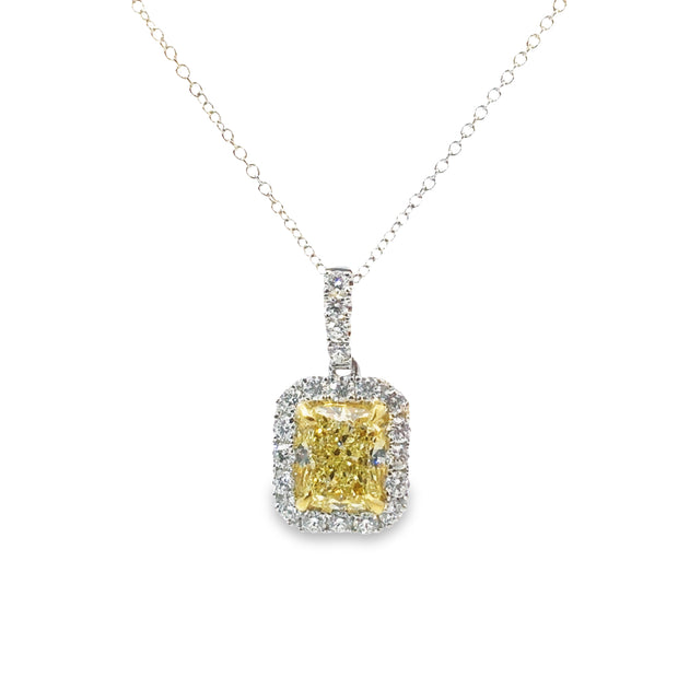 White/Yellow Gold Fancy Yellow Diamond Halo Pendant