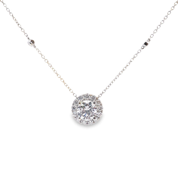 Lab Grown White Gold Diamond Halo Necklace