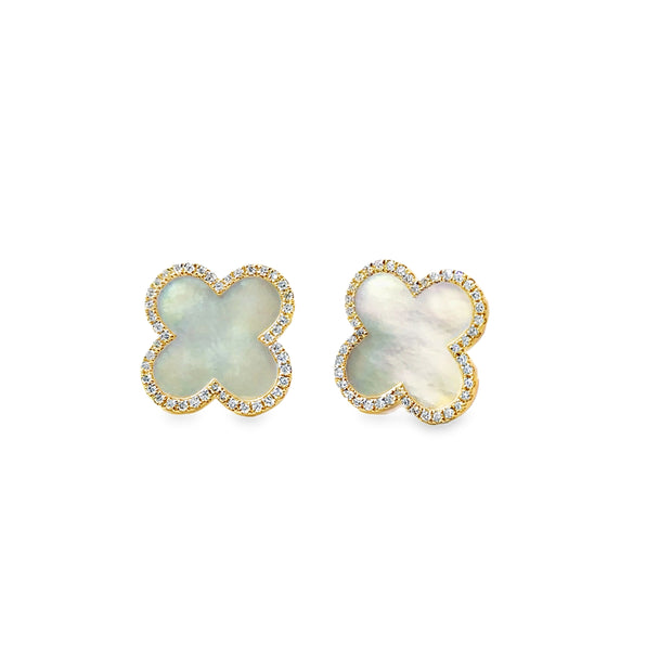 Yellow Gold Mother of Pearl and Diamond Stud Earrings
