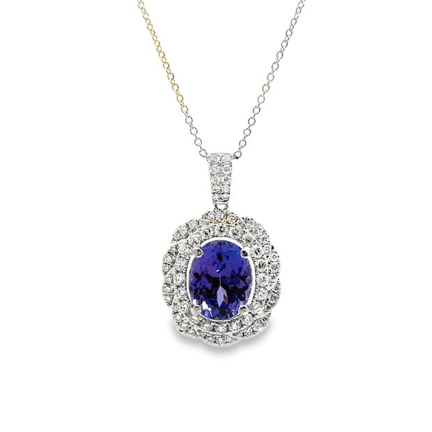White Gold Tanzanite and Diamond Halo Pendant