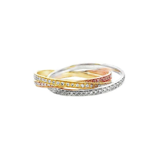 White, Yellow and Rose Gold Interlocking Diamond Eternity Band