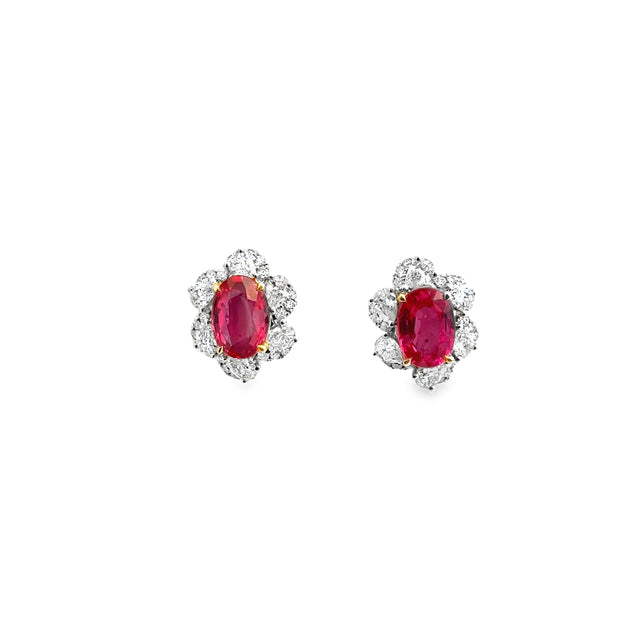 White Gold Ruby and Diamond Halo Stud Earrings