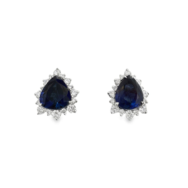 White Gold Sapphire and Diamond Halo Stud Earrings