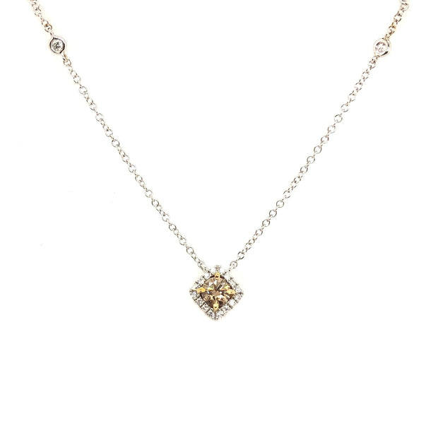 White/Yellow Gold Fancy Color Diamond Halo Pendant