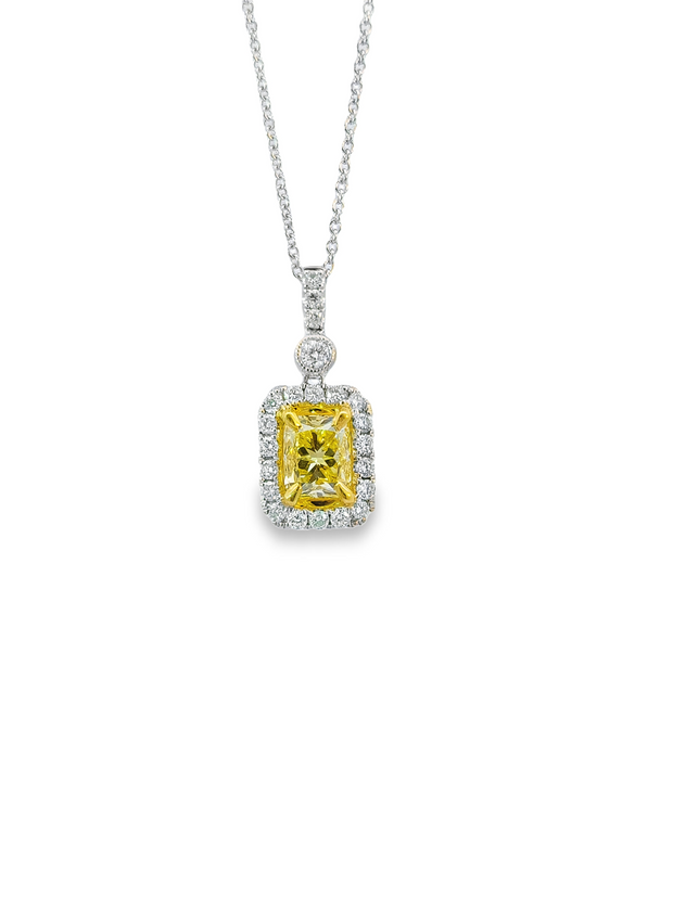 White/Yellow Gold Fancy Yellow Diamond Halo Pendant