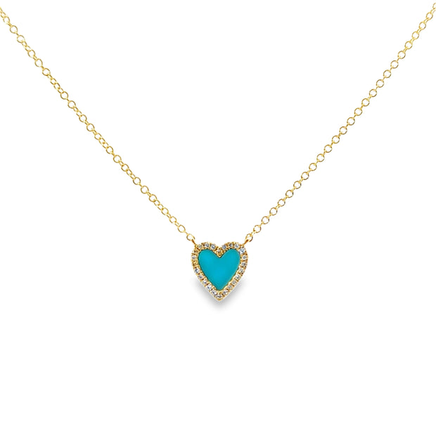 Yellow Gold Turquoise and Diamond Heart Necklace