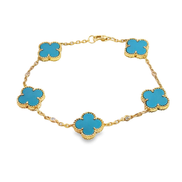 Yellow Gold Diamond and Turquoise Fashion Bracelet
