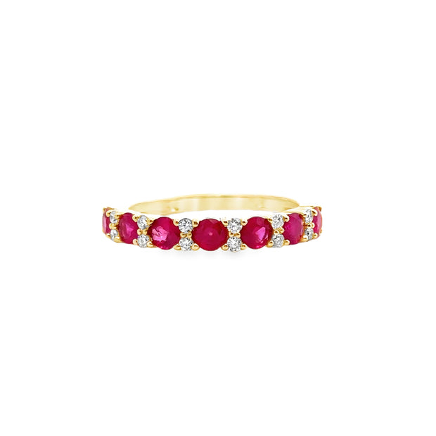 Yellow Gold Ruby and Diamond Wedding Band