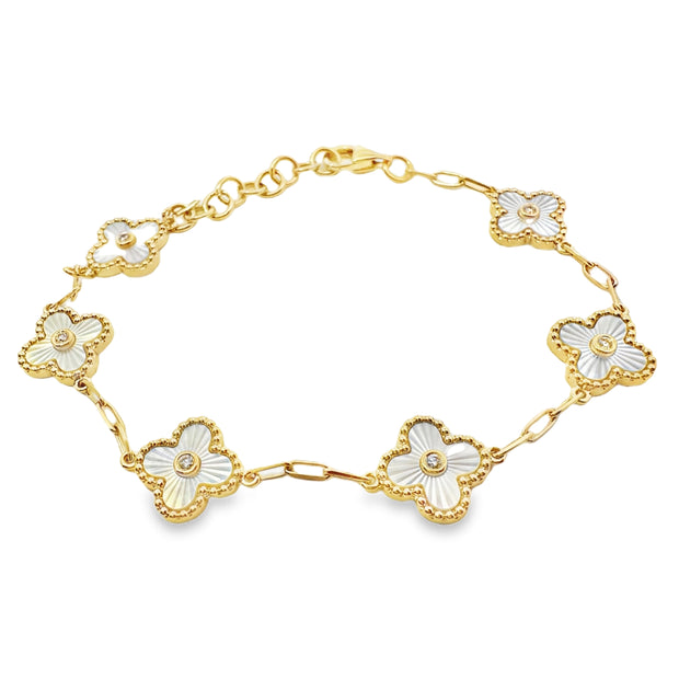 Yellow Gold Mother of Pearl and Diamond Fashion Bracelet