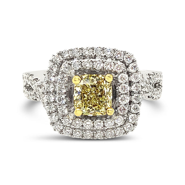 White/Yellow Gold Fancy Yellow Diamond Halo Ring