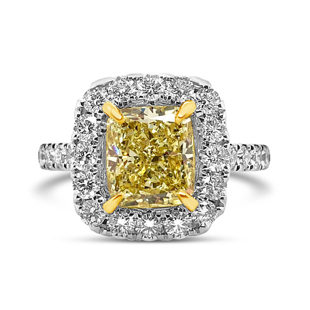 White/Yellow Gold Fancy Yellow Diamond Halo Ring