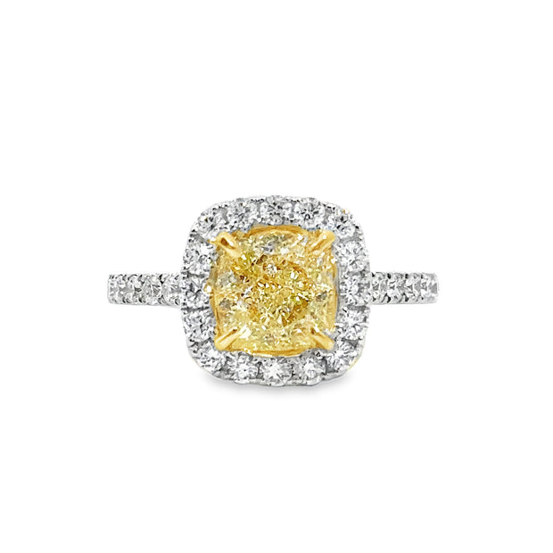 White Gold Fancy Yellow Diamond Halo Ring