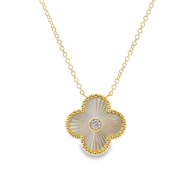 Yellow Gold Mother of Pearl and Diamond Fashion Necklace